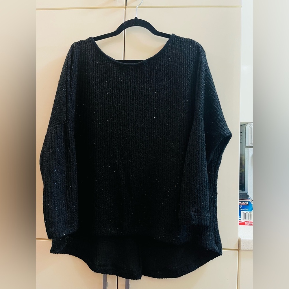 SiSi Knit Sweater Pullover Blouse Tank Black sequins Size L/ XL